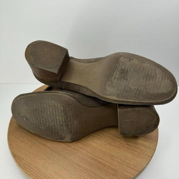 Brown UGG Womens Suede Heeled Ankle Boots With Back Zipper Size 9 Pre-Owned Leat - Picture 3 of 10